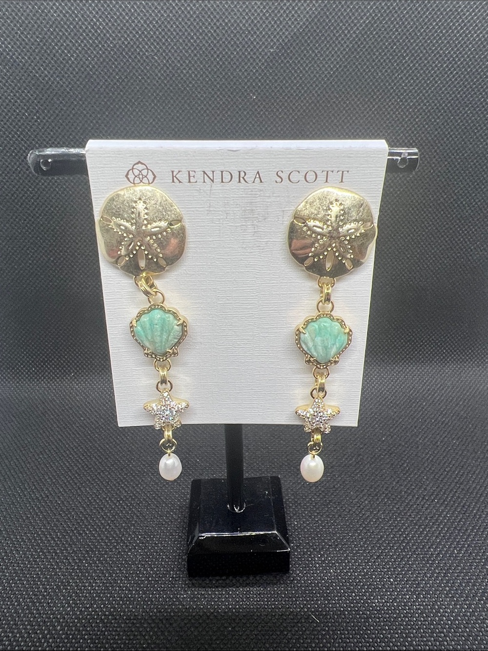 Kendra Scott Gold & Mint Green Seaside Drop Earrings with Pearls